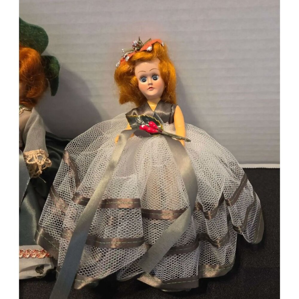 Vintage 1950s Hard Plastic Dolls Lot of 2 Red Hair Holiday Formal Dress - Picture 2 of 6